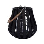 Lanterna di rattan ALVARU, con vetro per candela, manico, nero, 22cm, Ø21cm