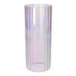 Deko Vase BLANDINA, Glas, Rillen, lila-irisierend-transparent, 24cm, Ø10cm