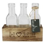 Bottiglia di vetro STOLLAN in cassetta di legno, con scritta «Home», 3 pezzi, trasparente, 17,3 x 6,7 x 15,5 cm