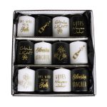 Candele di Capodanno OVILA, 12 pezzi, nero-bianco-oro, 8cm, Ø6cm - Made in Germany