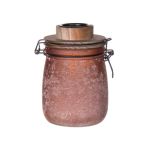 Vetro con tappo mecanico ANNEDORE con portacandela tealight, effetto brina, ambra, 15,5cm, Ø10,5cm