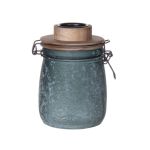 Vetro con tappo mecanico ANNEDORE con portacandela tealight, effetto brina, verde petrolio, 15,5 cm, Ø10,5 cm