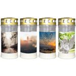 Luce tombale SAVINA con motivo, coperchio, 4 pezzi, bianco, 17cm, Ø7,7cm, 96h