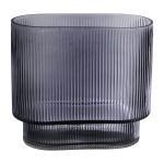 Vaso da tavolo ovale in vetro MARICEL con scanalature, grigio-trasparente, 18x10x20cm