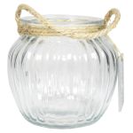 Portalumino in vetro AKILI con manico, strisce verticali, trasparente, 10,5cm, Ø12cm