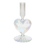 Glas Kerzenständer ELIZZA in Herzform, mit Fuß, irisierend-transparent, 8,5x8,5x16,5cm