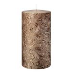 Candela a cilindro VALENTIANO, motivo floreale, oro rosa, 13cm, Ø6,8cm, 52 ore - Made in Germany