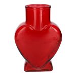 Vaso decorativo in vetro FILIPA a forma di cuore, con base, rosso trasparente, 15,5x8x22 cm