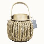 Lanterna di legno LUCELIA con portacandela di vetro, manico, intrecciato, beige, 18cm, Ø18cm