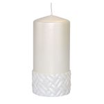 Candela a colonna JULIETTA con motivo in seta, avorio, 15cm, Ø7cm, 63h