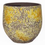 Vaso rustico in ceramica TSCHIL, sfumatura di colore, giallo ocra-marrone, 20cm, Ø20cm