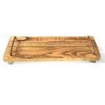 Vassoio vintage in legno FENRIK con manico, fiammato naturale, 40x14x4cm