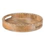 Vassoio in legno di mango con manico MELOBU, con decorazione a cucitura, naturale, 5 cm, Ø 30 cm