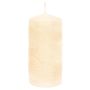 Candela a tronchetto ANDRIANE con motivo a foglia di ninfea, color crema, 15cm, Ø7cm, 63 ore