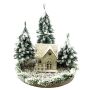 Decorazione paesaggio innevato con casetta illuminata SEWARD, abeti, LED, bianco-verde, 25cm, Ø25cm