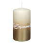 Candela con frase JARDENA, “La persona che amo”, color biscotto-oro, 13 cm, Ø 7 cm, 52 ore