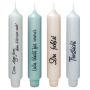 Candela a bastoncino con frase KELANI, lutto, 4 candele, 4 frasi, colorate, 16,5 cm, Ø 2,8 cm, 6 ore