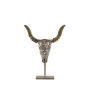 Toro decorativo in metallo DOWA, base in legno, argento, 27x34x6 cm