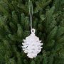 Ciondolo acrilico di pigna di abete CATHARINA, glitter, bianco-argento, 9cm, Ø7cm