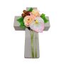 Composizione floreale artificiale con rosa, anthurium e rosa canina NINNA, croce da giardino, rosa-bianco-rosso, 30x18x11 cm
