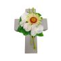 Composizione floreale artificiale con gerbera, orchidea, allium ANSGAR, croce decorativa, bianco-giallo, 20x15x9 cm