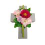 Composizione floreale artificiale con gerbera, orchidea, allium ANSGAR, croce decorativa, rosa-rosa acceso, 20x15x9 cm