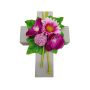 Composizione floreale artificiale con gerbera, orchidea, allium ANSGAR, croce decorativa, rosa-fucsia, 20x15x9 cm