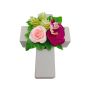 Composizione decorativa con rose, orchidee e luppolo ARIADNA, croce con piante, rosa-rosa, 20x15x9 cm
