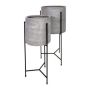 Vaso rotondo per piante NARUKO con supporto in metallo, 2 pezzi, fibra di vetro, grigio, 35x75 cm, 45x82 cm