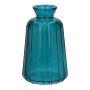 Bottiglia decorativa in vetro TATIANA con scanalature, blu petrolio-trasparente, 11 cm, Ø 6,5 cm