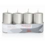 Candele dell'Avvento JENARO, 4 pezzi, argento, 10cm, Ø5cm, 23h - Made in Germany
