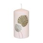 Candela a colonna LLUVIA con motivo a fronde di palma, rosa pallido, 13cm, Ø7cm, 52h