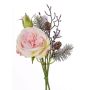 Bouquet di rose artificiali FANNI, pigne, neve, rosa, 30cm, Ø15cm