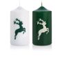 Candela con disegno / Candela di Natale DALDI, disegno di cervo, set di 2, verde scuro, 15cm, Ø8cm, 69h - Made in Germany