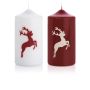 Candela con disegno / Candela di Natale DALDI, disegno di cervo, set di 2, bordeaux, 15cm, Ø8cm, 69h - Made in Germany