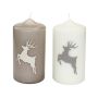 Candela con disegno / Candela di Natale DALDI, disegno di cervo, set di 2, beige, 15cm, Ø8cm, 69h - Made in Germany