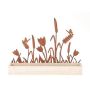Vassoio decorativo in legno HIFTU con 6 bottiglie di vetro, fiori in zinco, ruggine, 35x6x28,5 cm