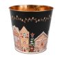 Portafiori in zinco MAVETA con motivo casetta di pan di zenzero, nero-rame, 18cm, Ø20,5cm