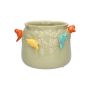 Vaso da fiori BIRDIE in ceramica, con uccellini 3D, verde-arancione-giallo-blu, 11 cm, Ø 13,5 cm