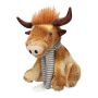 Toro decorativo in peluche STADEN, seduto, marrone-grigio, 24x18x37 cm