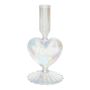 Portacandele in vetro ELIZZA a forma di cuore, con base, trasparente iridescente, 8,5x8,5x16,5 cm