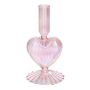 Portacandela in vetro ELIZZA a forma di cuore, con base, rosa chiaro iridescente, 8,5x8,5x16,5 cm