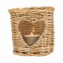 Portacandela in rattan NIKOLETTE con inserto in vetro, con ritaglio a forma di cuore, naturale-trasparente, 10 cm, Ø 9 cm