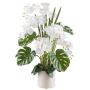 Composizione floreale artificiale con orchidea e filodendro CASTOL, Sansevieria Mikado, vaso decorativo, bianco, 110cm