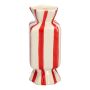 Vaso quadrato per un solo fiore Bonbon AMIEL in ceramica, con strisce longitudinali, rosso-bianco, 10x10x25 cm