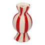 Vaso per un solo fiore bombato Bonbon AMIEL in ceramica, con strisce verticali, rosso-bianco, 11,5 cm, Ø 6 cm