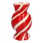 Vaso per un solo fiore bombato Bonbon AMIEL in ceramica, con linee oblique, rosso-bianco, 15 cm, Ø 8,5 cm