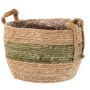 Vaso da fiori in vimini UPALI, alghe marine intrecciate, 2 manici, beige-verde, 19 cm, Ø 24 cm