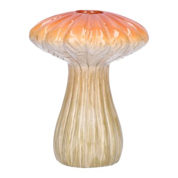 Portafiori di ceramica PULCHERIA, a forma di fungo, scanalature, arancio-beige, 13cm, Ø10cm