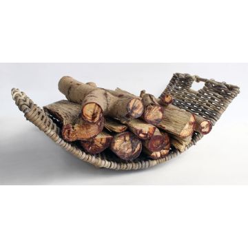Vassoio porta legna da camino LUMIRA in rattan, marrone-grigio, 60x35x21 cm